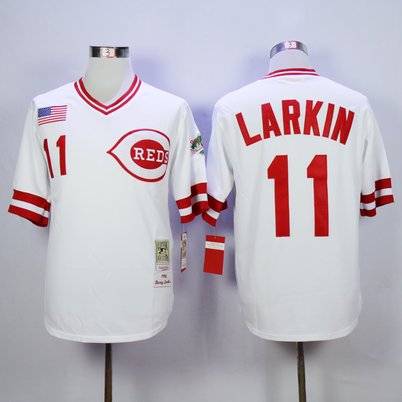 Men MLB Cincinnati Reds #11 Larkin white throwback 1990 jerseys